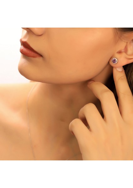 925 Ayar Gümüş Ametist Taşlı Yuvarlak Küpe fırsatları