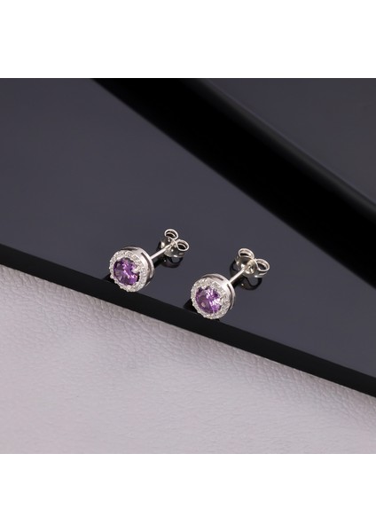 925 Ayar Gümüş Ametist Taşlı Yuvarlak Küpe indirimleri