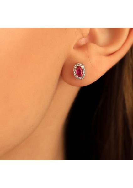 925 Ayar Gümüş Ruby Taşlı Oval Küpe fiyatları