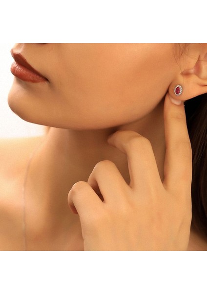 925 Ayar Gümüş Ruby Taşlı Oval Küpe fırsatları