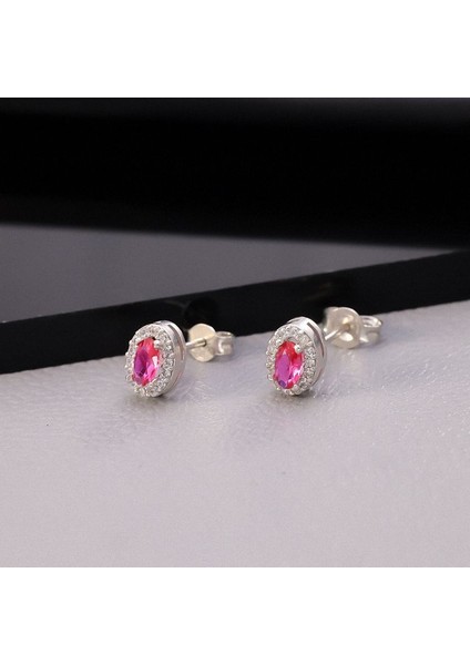 925 Ayar Gümüş Ruby Taşlı Oval Küpe indirimleri