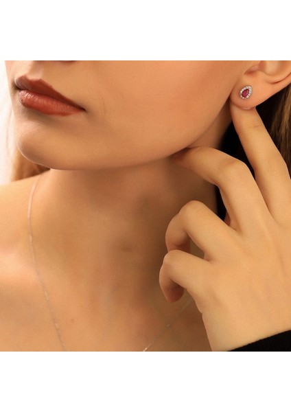 925 Ayar Gümüş Ruby Taşlı Damla Küpe fiyatları