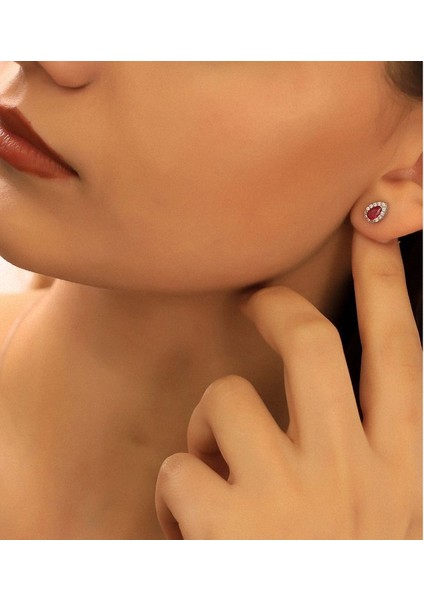 925 Ayar Gümüş Ruby Taşlı Damla Küpe modelleri