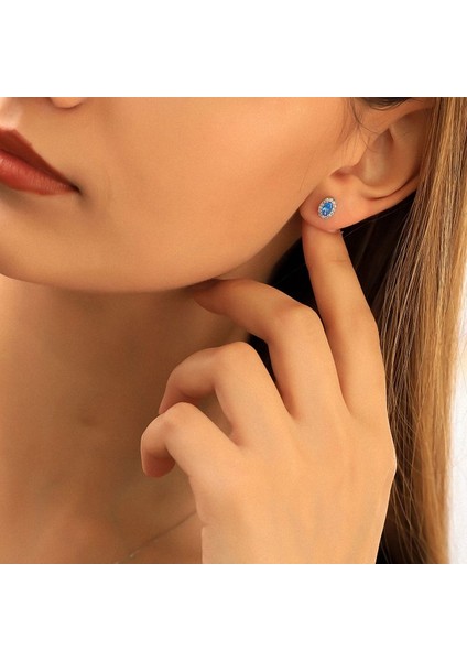 925 Ayar Gümüş Aquamarine Taşlı Oval Küpe