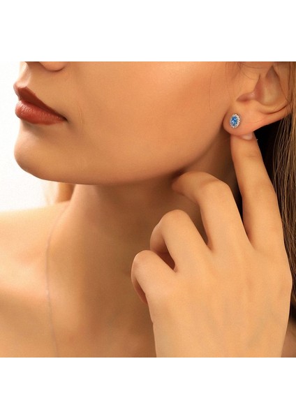 925 Ayar Gümüş Aquamarine Taşlı Oval Küpe modelleri