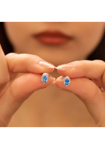 925 Ayar Gümüş Aquamarine Taşlı Oval Küpe fırsatları