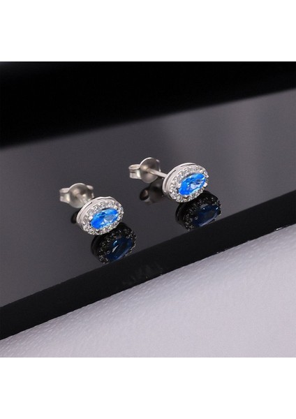 925 Ayar Gümüş Aquamarine Taşlı Oval Küpe indirimleri