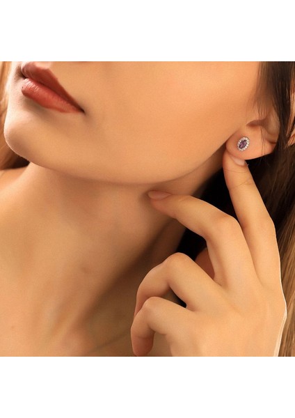 925 Ayar Gümüş Ametist Taşlı Oval Küpe fiyatları