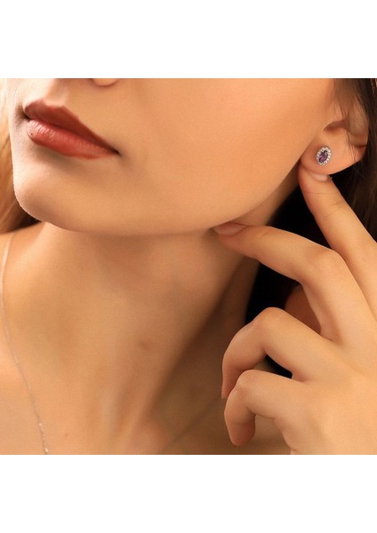 925 Ayar Gümüş Ametist Taşlı Oval Küpe fırsatları