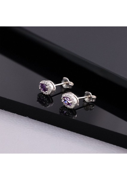 925 Ayar Gümüş Ametist Taşlı Oval Küpe indirimleri