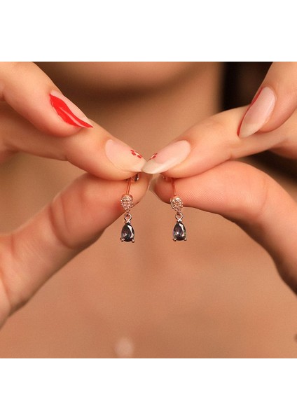 925 Ayar Gümüş Mistik Topaz Taşlı Damla Küpe