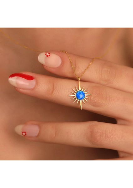 925 Ayar Gümüş Opal Taşlı Kutup Yıldızı Kolye