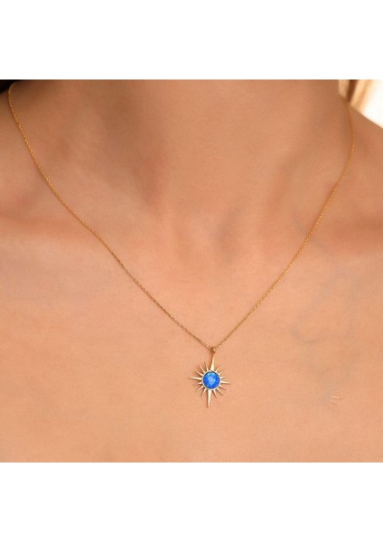 925 Ayar Gümüş Opal Taşlı Kutup Yıldızı Kolye fiyatları