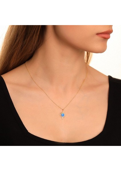 925 Ayar Gümüş Opal Taşlı Kutup Yıldızı Kolye modelleri