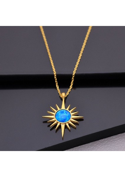 925 Ayar Gümüş Opal Taşlı Kutup Yıldızı Kolye fırsatları