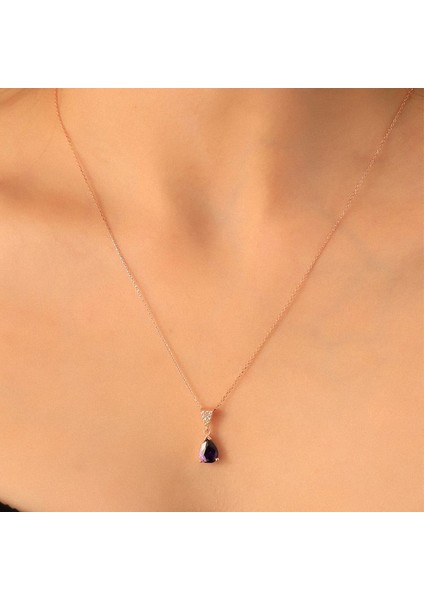 925 Ayar Gümüş Ametist Taşlı Damla Kolye fiyatları