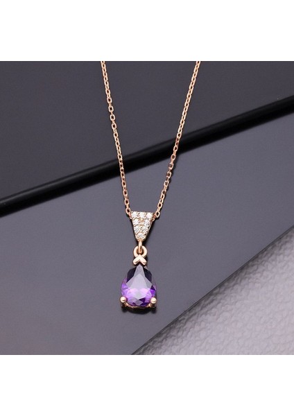 925 Ayar Gümüş Ametist Taşlı Damla Kolye fırsatları