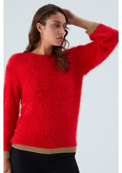 De Vılle Pullover Kol ve Etek Ucu Simli Kadın Triko Kazak Kırmızı indirimleri