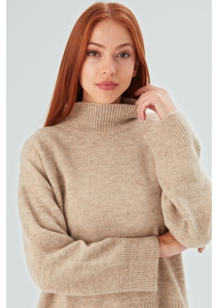 Macumba Pullover Balıkçı Yaka Yumuşak Dokulu Kadın Triko Kazak Bej Melanj