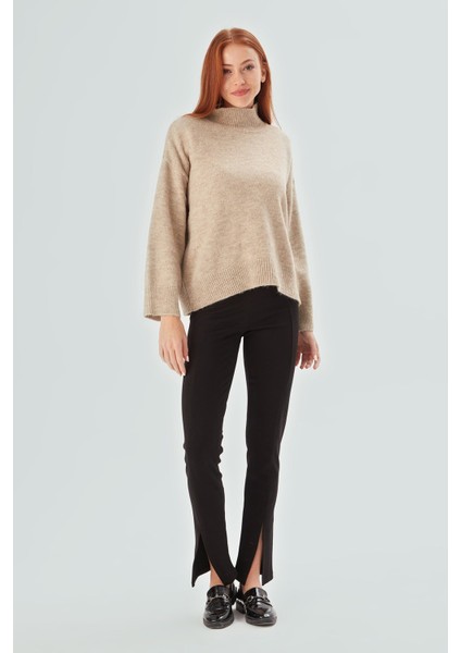 Macumba Pullover Balıkçı Yaka Yumuşak Dokulu Kadın Triko Kazak Bej Melanj