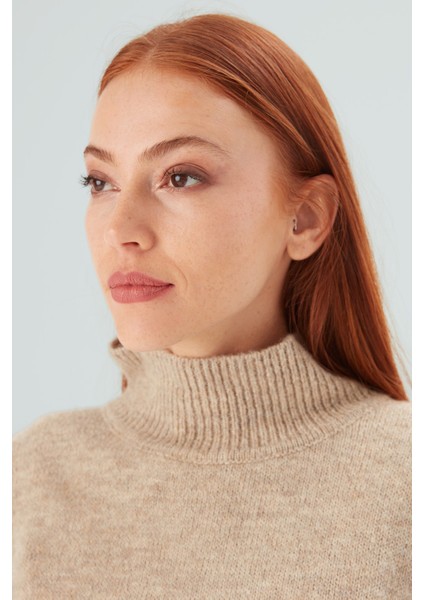 Macumba Pullover Balıkçı Yaka Yumuşak Dokulu Kadın Triko Kazak Bej Melanj fırsatları