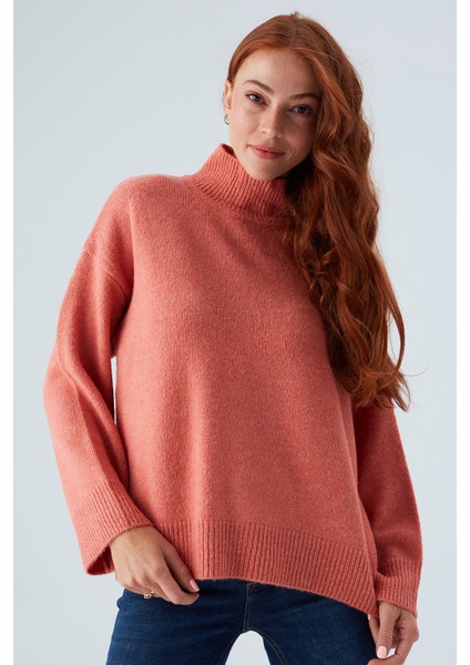 Macumba Pullover Balıkçı Yaka Yumuşak Dokulu Kadın Triko Kazak Koral fiyatları