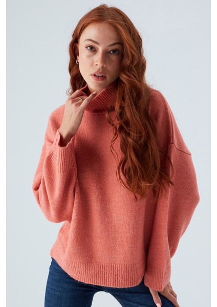 Macumba Pullover Balıkçı Yaka Yumuşak Dokulu Kadın Triko Kazak Koral fırsatları