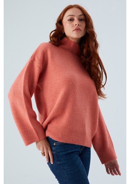 Macumba Pullover Balıkçı Yaka Yumuşak Dokulu Kadın Triko Kazak Koral indirimleri