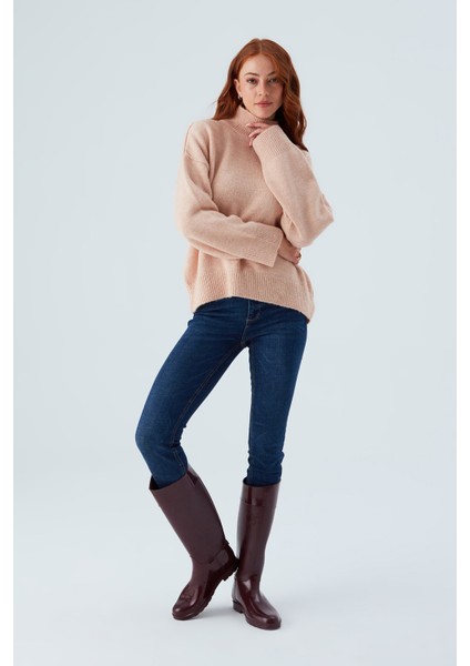 Macumba Pullover Balıkçı Yaka Yumuşak Dokulu Kadın Triko Kazak Açık Pembe