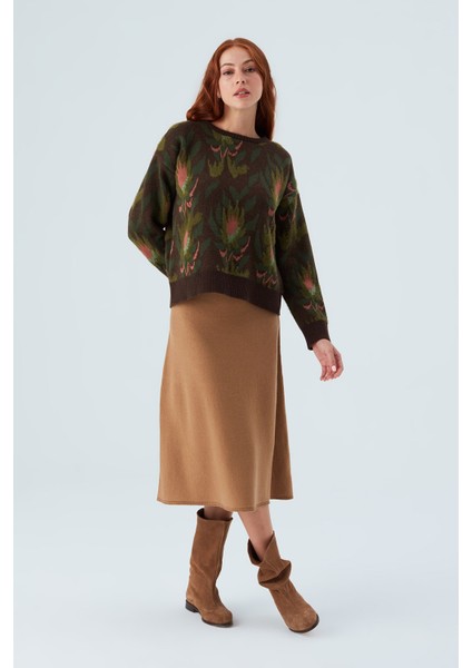 Fıorı Pullover Çiçek Desenli Crop Kadın Triko Kazak Çok Renkli