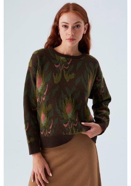 Fıorı Pullover Çiçek Desenli Crop Kadın Triko Kazak Çok Renkli fiyatları