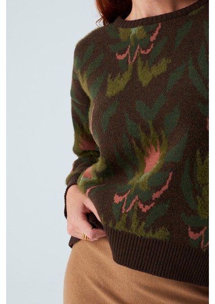 Fıorı Pullover Çiçek Desenli Crop Kadın Triko Kazak Çok Renkli modelleri