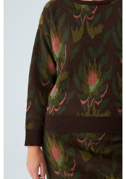 Fıorı Pullover Çiçek Desenli Crop Kadın Triko Kazak Çok Renkli indirimleri