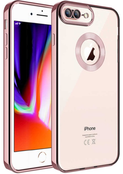 - Apple iPhone 8 Plus - Kılıf Kamera Korumalı Logo Gösteren Omega Kapak - Rose Gold