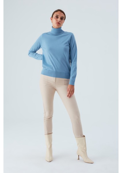 Valerıa Pullover Boğazlı Ince Kadın Triko Kazak Mavi