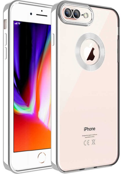 - Apple iPhone 8 Plus - Kılıf Kamera Korumalı Logo Gösteren Omega Kapak - Gümüş