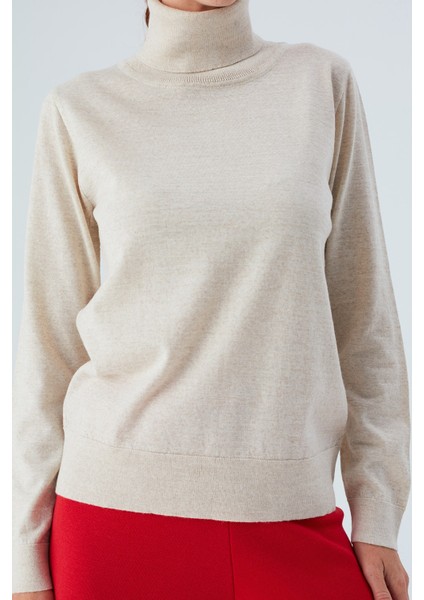 Valerıa Pullover Boğazlı Ince Kadın Triko Kazak Ekru Melanj modelleri