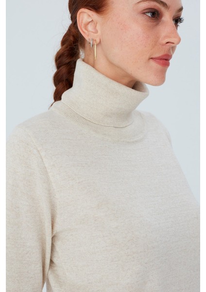 Valerıa Pullover Boğazlı Ince Kadın Triko Kazak Ekru Melanj indirimleri