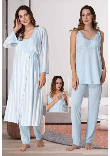 Effortt Kadın Lohusa Hamile Sabahlıklı Pijama Takımı 9034