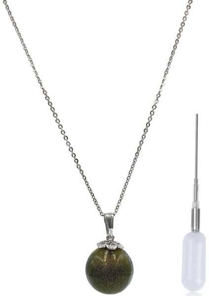 Kokulu Cam Top Kolye Haki Yeşil Özel Aroma Terapi Uçucu Yağ Hediyeli