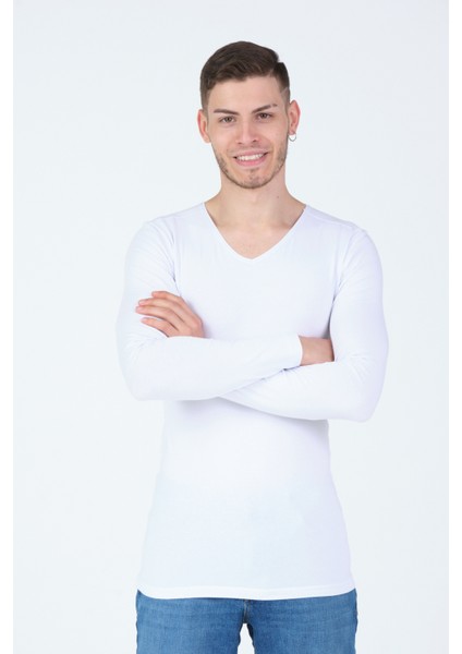 Erkek V Yaka Likralı Basic T-Shirt modelleri