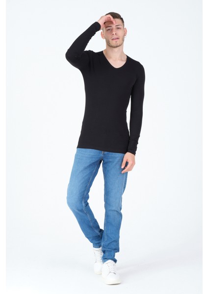 Erkek V Yaka Likralı Basic T-Shirt modelleri