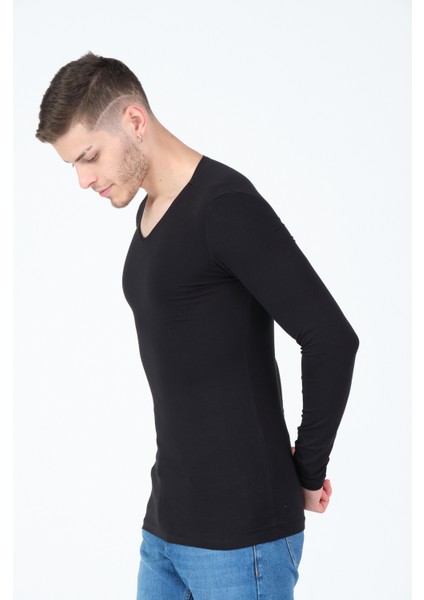Erkek V Yaka Likralı Basic T-Shirt fırsatları