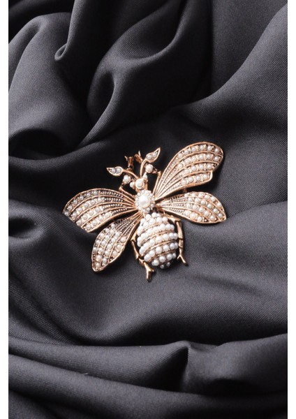 Broş Fıgurlu Otantık Desenli Bronz Kristal Taşli