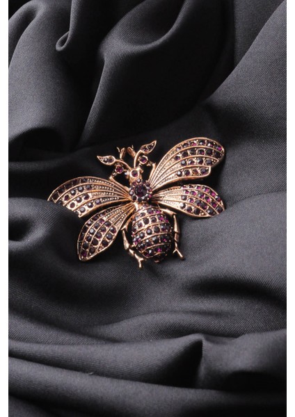 Broş Fıgurlu Otantık Desenli Bronz Kristal Taşli