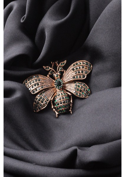 Broş Fıgurlu Otantık Desenli Bronz Kristal Taşli