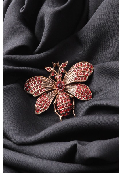 Broş Fıgurlu Otantık Desenli Bronz Kristal Taşli