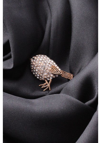 Broş Fıgurlu Otantık Desenli Bronz Kristal Taşli