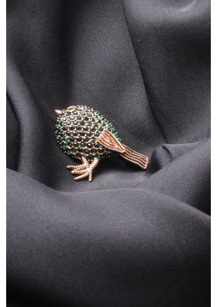 Broş Fıgurlu Otantık Desenli Bronz Kristal Taşli