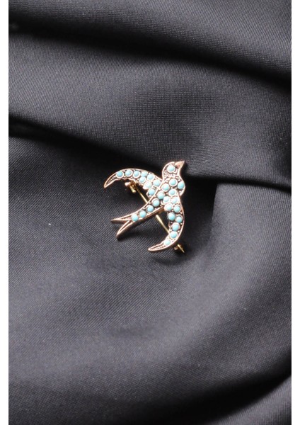 Broş Fıgurlu Otantık Desenli Bronz Kristal Taşli